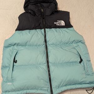 The North Face Black and Light Blue Puffer Vest